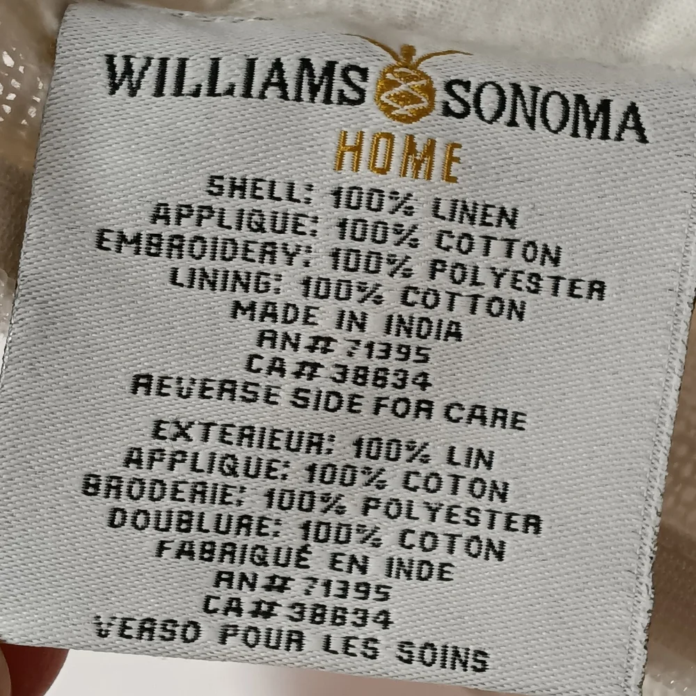 Williams Sonoma Home Velvet Vine Linen Applique Lumbar Pillow Cover 14